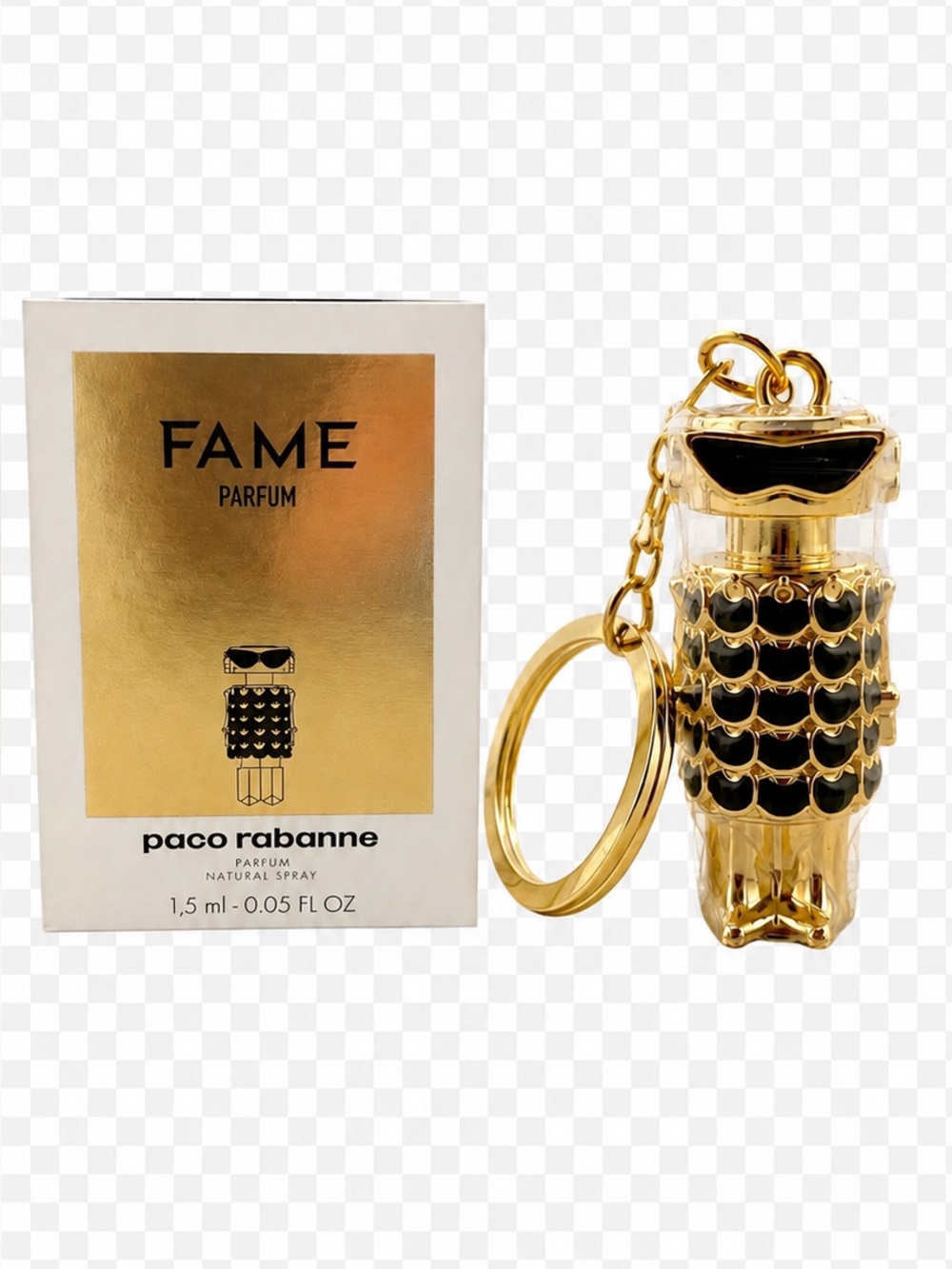 Paco Rabanne Fame Parfum Sample & Fame Robot Keychain Gift Set